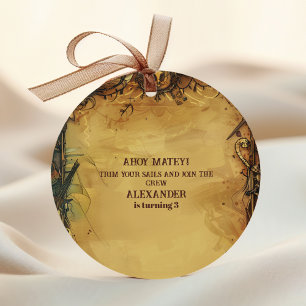 Vintage Pirate Birthday Party Ahoy Matey Old Map Classic Round Sticker