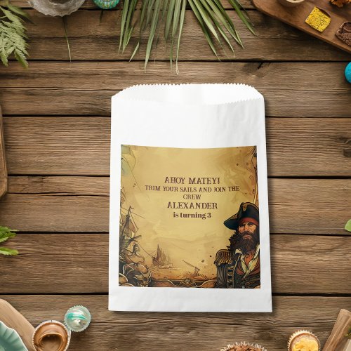 Vintage Pirate Birthday Party Ahoy Matey Old Map Favor Bag