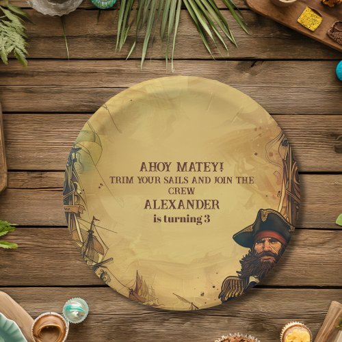 Vintage Pirate Birthday Party Ahoy Matey Old Map Paper Plates