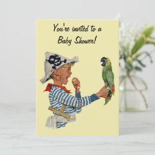 Vintage Pirate Boy w Parrot Baby Shower Invitation
