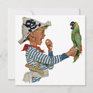 Vintage Pirate, Boy with Parrot Bird Invitation