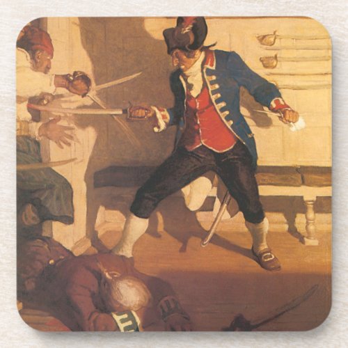 Vintage Pirate Captain Sword Fight by NC Wyeth Beverage Coaster