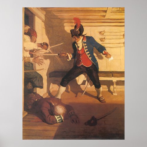 Vintage Pirate Captain Sword Fight by NC Wyeth Poster