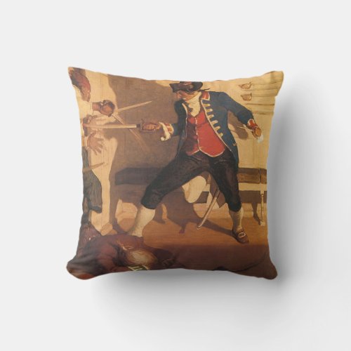 Vintage Pirate Captain Sword Fight by NC Wyeth Throw Pillow