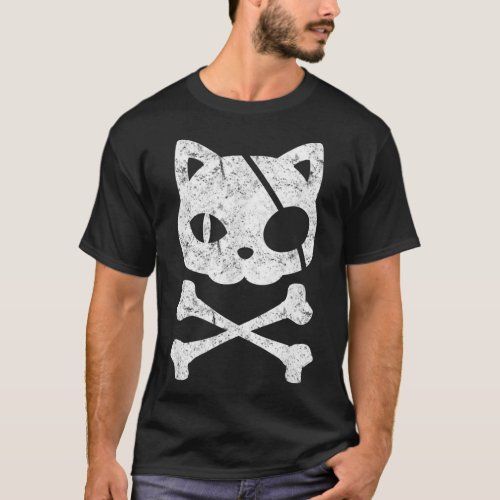 Vintage Pirate Cat Kitten Halloween Skull Cr T_Shirt