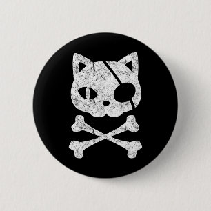 Vintage Pirate Cat Kitten Halloween Skull Cross Bo Button