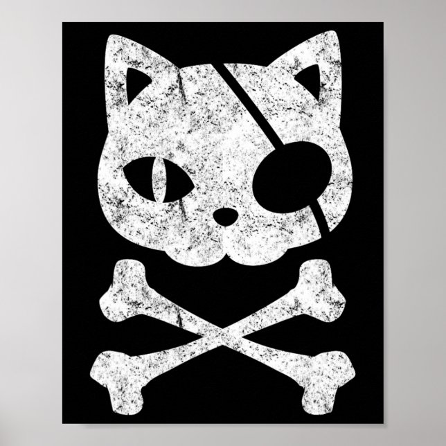 Vintage Pirate Cat Kitten Halloween Skull Cross Bo Poster (Front)