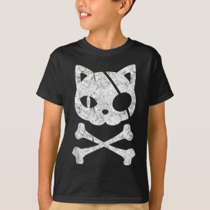 Vintage Pirate Cat Kitten Halloween Skull Cross Bo T-Shirt