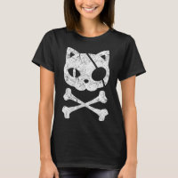 Vintage Pirate Cat Kitten Halloween Skull Cross Bo