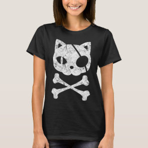 Vintage Pirate Cat Kitten Halloween Skull Cross Bo T-Shirt