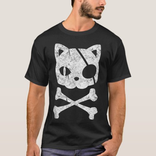 Vintage Pirate Cat Kitten Halloween Skull Cross Bo T-Shirt