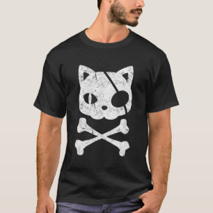 Vintage Pirate Cat Kitten Halloween Skull Cross Bo T-Shirt