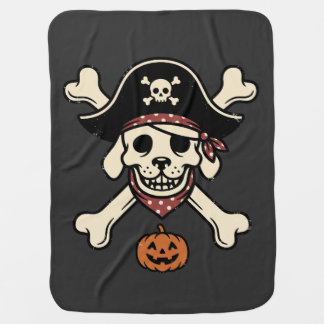 Vintage Pirate Dog Halloween Skull Cross Bones Baby Blanket