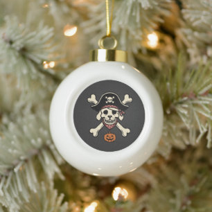 Vintage Pirate Dog Halloween Skull Cross Bones Ceramic Ball Christmas Ornament