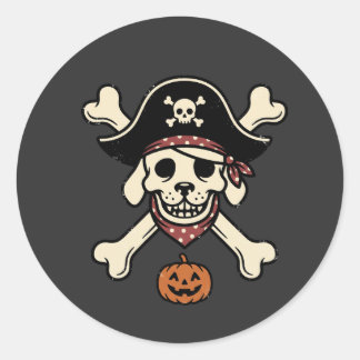 Vintage Pirate Dog Halloween Skull Cross Bones Classic Round Sticker