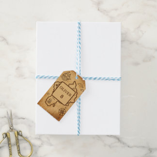 Vintage Pirate Gift Tags, Minimalist Map Favor Tag