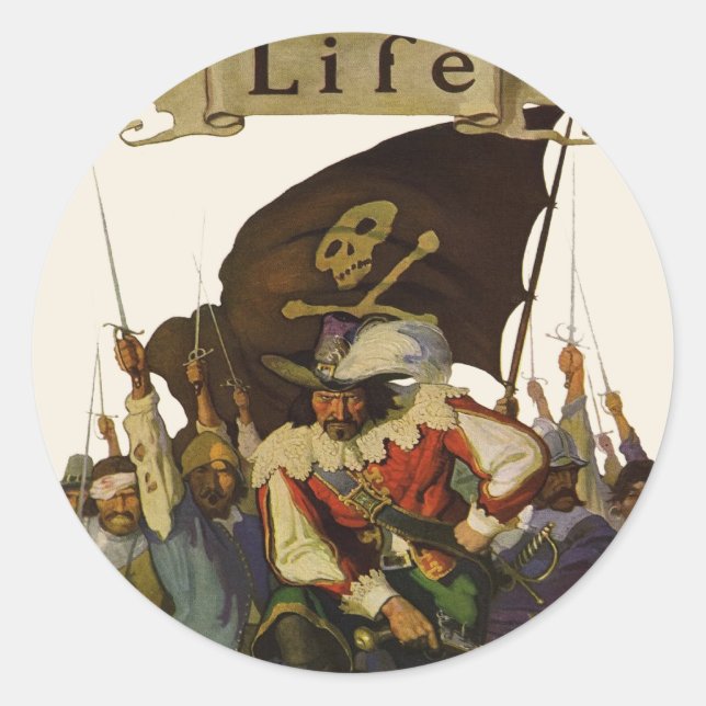 Vintage Pirate Life Wyeth Illustration Classic Round Sticker (Front)