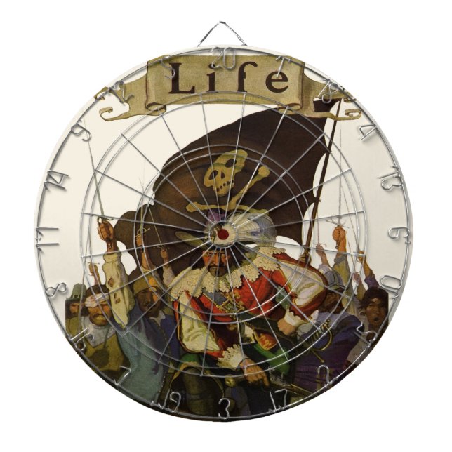 Vintage Pirate Life Wyeth Illustration Dartboard With Darts (Front)