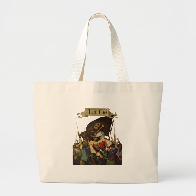 Vintage Pirate Life Wyeth illustration Large Tote Bag (Front)
