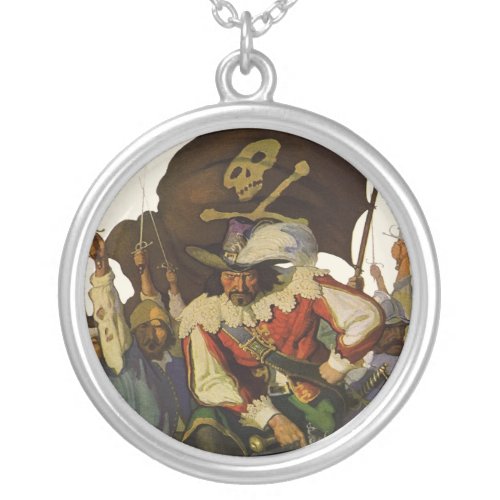 Vintage Pirate Life Wyeth illustration Silver Plated Necklace
