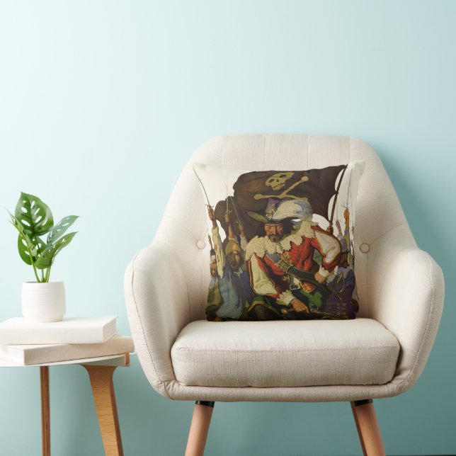 Vintage Pirate Life Wyeth Illustration Throw Pillow (Chair)