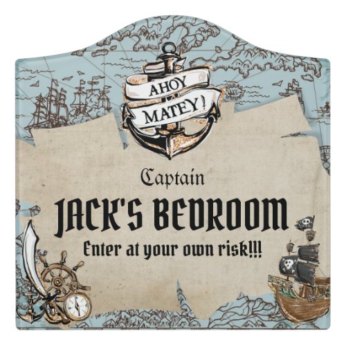 Vintage Pirate Map Ahoy Matey Boy Bedroom Door Sign
