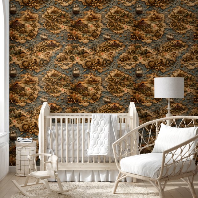 Vintage pirate nautical pattern, rustic treasure a wallpaper  (Kids)