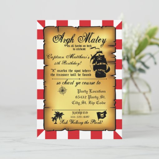 Vintage Pirate Party, Birthday Invitation. Invitation | Zazzle