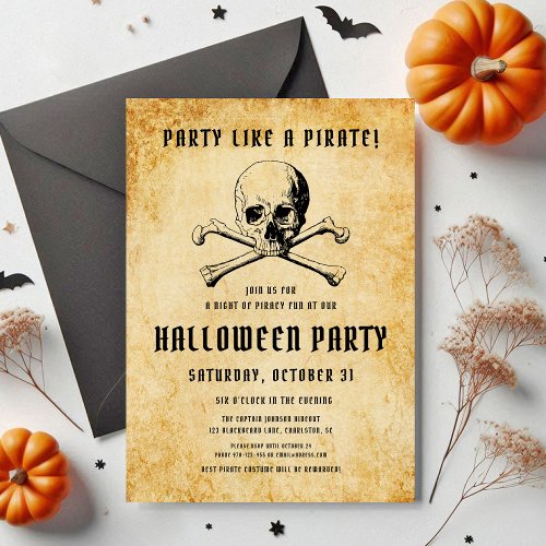 Vintage Pirate Party Skull  Bones Halloween Invitation