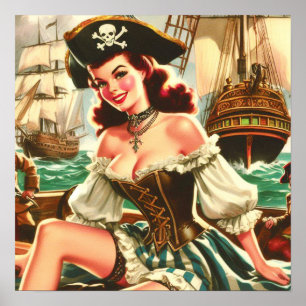Vintage Pirate Pin Up Poster