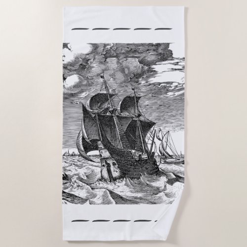 Vintage Pirate Sailing Ship Beach Towel