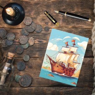 Vintage Pirate Ship Adventure Postcard