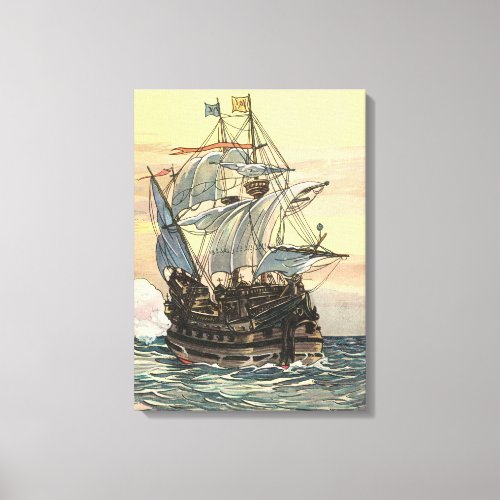 Vintage Pirate Ship Galleon Sailing on the Ocean Canvas Print