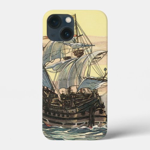 Vintage Pirate Ship Galleon Sailing on the Ocean iPhone 13 Mini Case