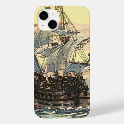 Vintage Pirate Ship Galleon Sailing on the Ocean Case_Mate iPhone 14 Plus Case