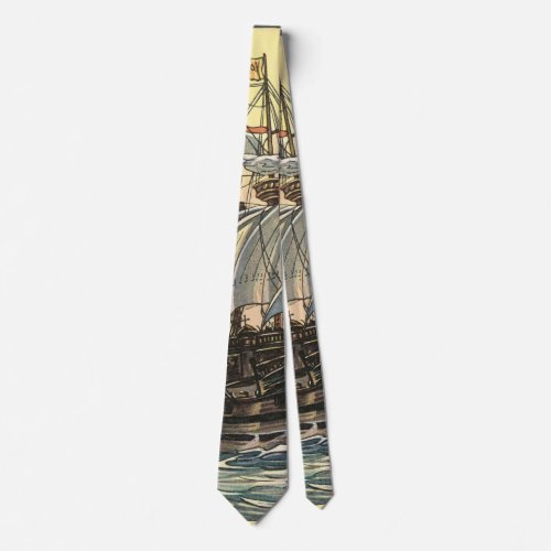 Vintage Pirate Ship Galleon Sailing on the Ocean Neck Tie