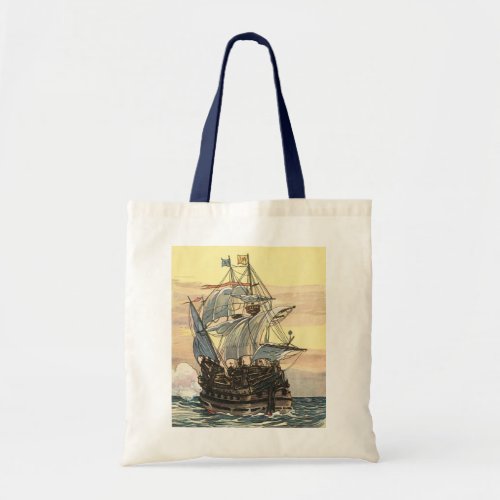 Vintage Pirate Ship Galleon Sailing on the Ocean Tote Bag
