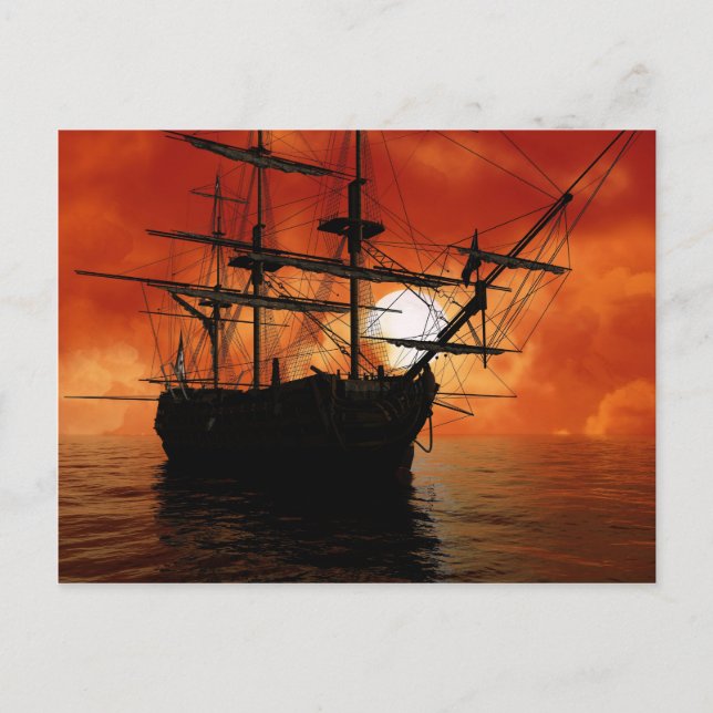 Vintage Pirate Ship Postcard (Front)