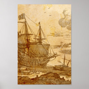 Vintage Pirate Ship Poster
