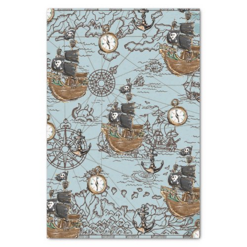 Vintage Pirate Ship Treasure Map Decoupage Craft Tissue Paper