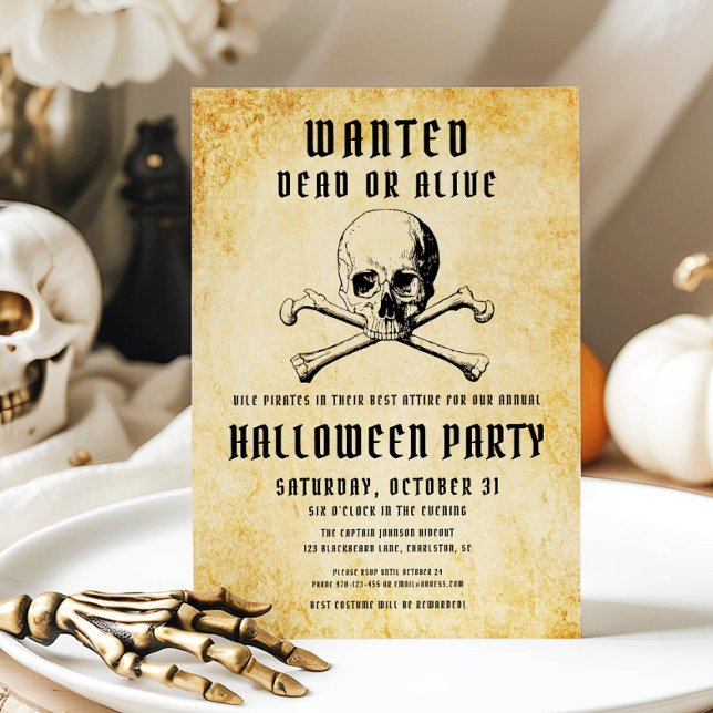 Vintage Pirate Skull And Bones Halloween Party  Invitation (Vintage Pirate Skull & Bones Halloween Party Invitation)