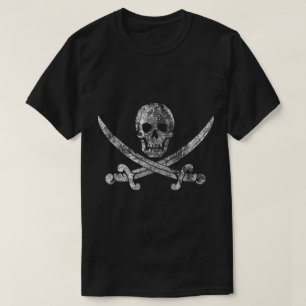 Vintage Pirate Skull and Crossed Swords Design T-Shirt