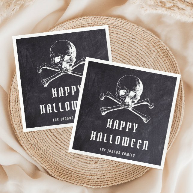 Vintage Pirate Skull & Bones Black Halloween  Napkins (Vintage Pirate Skull & Bones Black Halloween Napkins)
