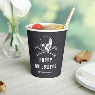 Vintage Pirate Skull & Bones Black Halloween Paper Cups