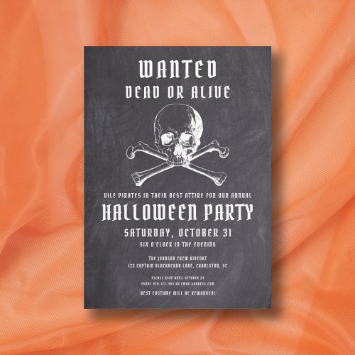 Vintage Pirate Skull  Bones Black Halloween Party Invitation