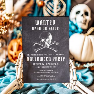 Vintage Pirate Skull & Bones Black Halloween Party