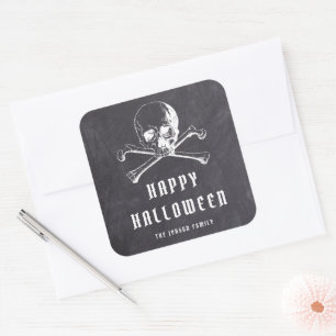 Vintage Pirate Skull & Bones Black Halloween Square Sticker
