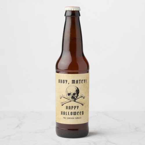 Vintage Pirate Skull  Bones Halloween Beer Bottle Label