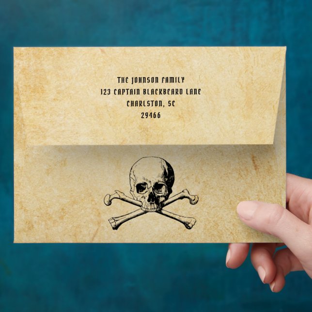 Vintage Pirate Skull & Bones Halloween Envelope (Hand)