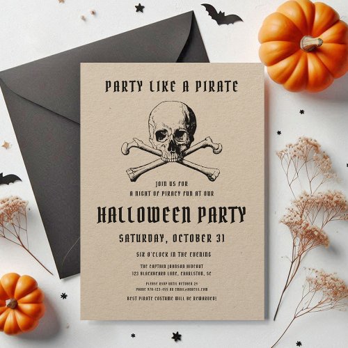 Vintage Pirate Skull  Bones Halloween Invitation